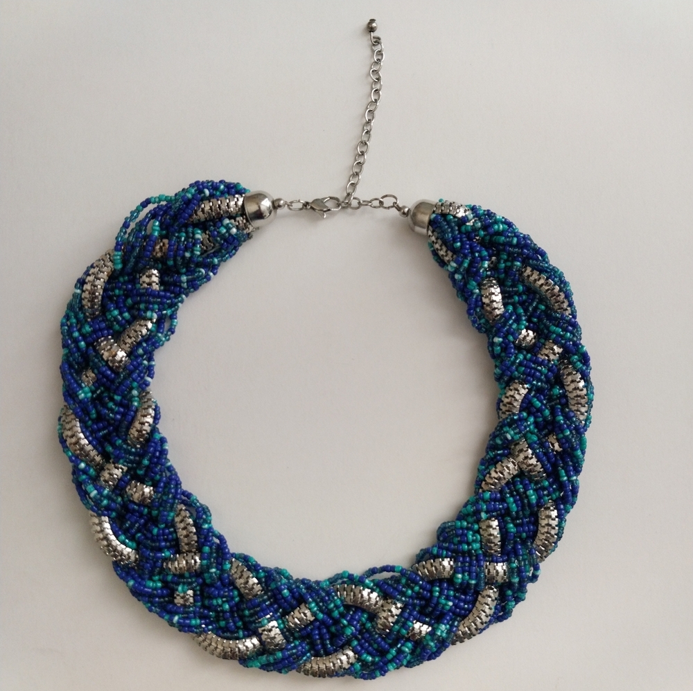 Chunky Glass Bead Braided Statement Necklace With Lobster Clasp Gently Used